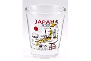 WORLD BY SHOTGLASS Verre à shot avec symboles et monuments du Japon.