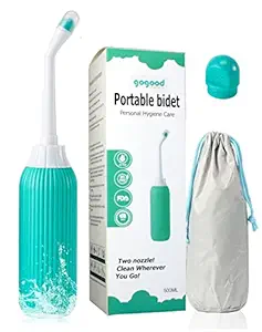 GOGOOD Portable Bidet Jet Spray for Toilet - Retractable Peri Bottle, Postpartum Perineal Bum Cleaner 2 Nozzles and Travel Bag, 500ml (Green)