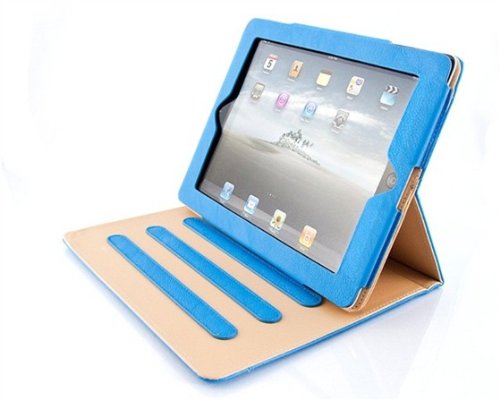 iPad 4 Hülle – JAMMYLIZARD Ledertasche Smart Cover mit Standfunktion (mit Retina) für iPad 4. 3 & 2, BLAU & HONIG - 3