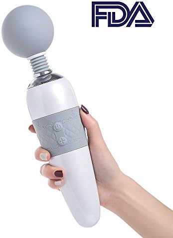 Powerful Wand Massager, Handheld Deep Tissue Electric Cordless Magic Wand Massager for Shoulder, Neck, Back &amp; Body Pain Relief, White/Grey