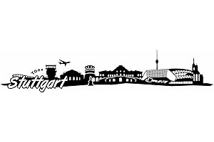 Samunshi® Stuttgart Skyline Wandtattoo Sticker Aufkleber Wandaufkleber City Gedruckt Stuttgart 120x25cm schwarz