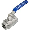 Megairon 316 Stainless Steel 1/8"~3" Full Port Ball Valve with Blue Vinyl Handle, NPT Female x Female Thread,1000 WOG (1")