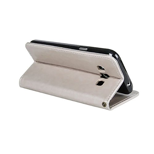 SKYXD Leder Hülle für Samsung Galaxy J3 2016 Rosen Blumen und Schmetterlings Muster,PU Folio Klappbar SchutzHülle [Brieftasche Kartenfach / Magnet / Standfunktion / Trageschlaufe] KlappHülle für mit [Koala Handyanhänger + Eingabestift] 3 in 1 Zubehör Set Handy Tasche Etui for für Samsung Galaxy J3 2016 J320F J3 Duos Bookstyle Flip Case Leather Cover With [Stylus and Dust Plug]- Grau - 4