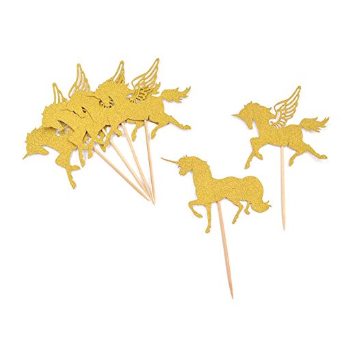 10 PCS Gold Pferd Kuchen Topper Cupcake Kuchen, Dekoration für Geburtstag Zeremonie Celebration Hochzeit Bambus Fruit Cocktail Gabeln Party Fingerfood Bridal Dusche Cupcake Topper Valentine ’s Day gold - 3