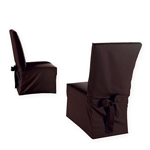 Stuhlhusse 2er Set Stuhl Husse Schleife Überwurf 40x40x110 Baumwolle Canvas #1546 schoko