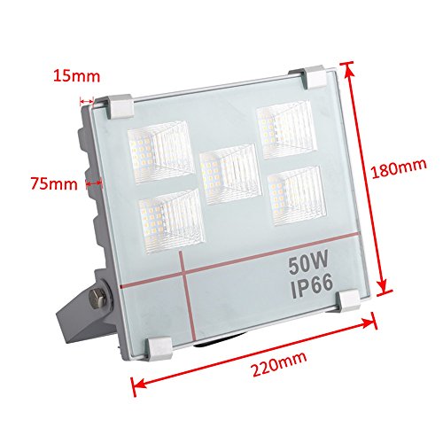 MCTECH® 50W LED Strahler Fluter Außen Scheinwerfer Ultraslim Flutlicht SMD LED 5 Lichtquelle zum Garten Hoflampe Wasserdicht IP65 Hochfestes Aluminium Wasserdicht Warmweiß (50W, Warmweiß) - 8