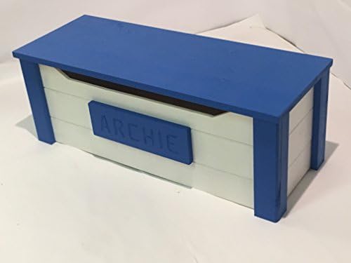 personalised toy box solid wood ottoman chest pine oak (xl, white/paradise blue)