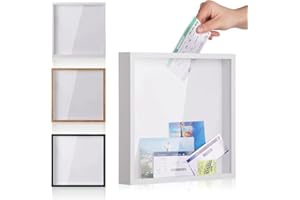 FNAEKIER Travel Adventure Archive Shadow Box, 8 Inch Concert Ticket Stub Memory Top Loading Keepsake Box With Slot, Clear Money Frame for Keepsakes