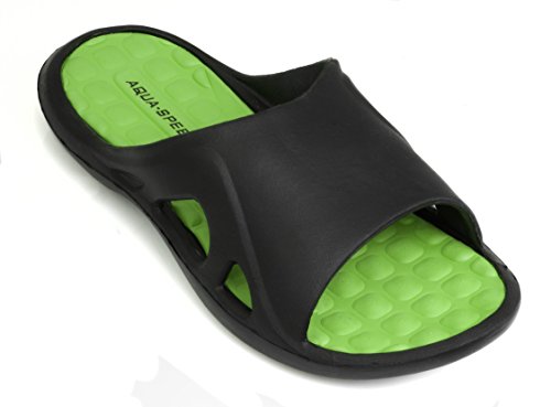 Aqua Speed® Montana Zapatos de Ducha (40-44 Suela de Antideslizante con Piscina Mare + UP®-Etiqueta engomada), Couleur:Noir/Vert;Badelatschen grösse:41