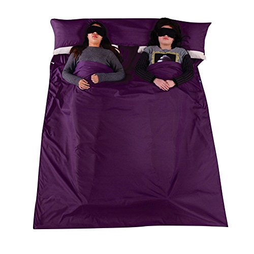KAIL Doble Saco de Dormir Liner Ligero 2 Persona Saco de Dormir Ideal para Camping Viaje Hotel, Color Morado
