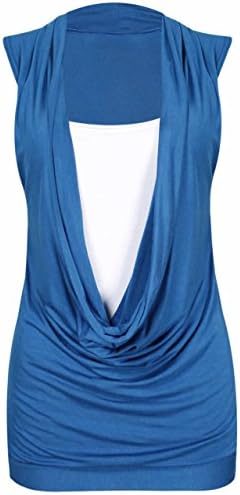 New Ladies Gathered Cowl Neck Stretch Insert Vests Womens Sleeveless Contrast Lining Panel Vest Top Plus Size