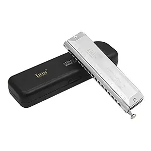 16 Hole 64 Tones Chromatic Harmonica Mouth Organ Key of C Reed Wind Instrument for Beginners Adults Music Lovers with Cleaning Cloth Storage Box Silver