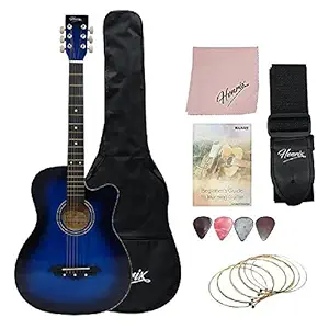 Henrix 38C 38 inch Cutaway Acoustic Guitar with Dual Action Truss Rod, Gigbag, Picks, String Set, Strap, Cloth & Ebook