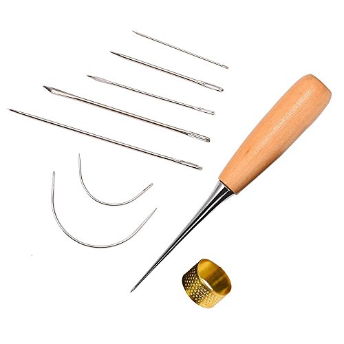 Nähen Set 11 tlg Nähnadeln gewachsten Faden Leder Nadel Fingerhut für Leder Handwerk Nähen Werkzeug leather DIY Sewing Craft Tool - 4