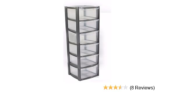 Plastic Storage Drawers Large 6 Drawers Silver Amazon Co Uk