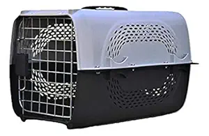 Petlicious & More? IATA Approved Pet Travel Carrier Plastic Handle Hinged Door Folding Collapsible Transport Box Crate Cage for Puppies & Cats, Size 19.5 x 13 x 12.5 (Grey)