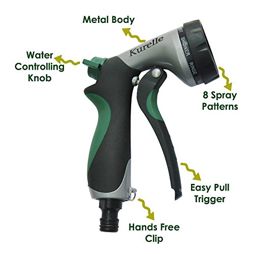Garten-Handbrause / prühkopf von Kurelle; Hochdruck-Pistolengriffauslöser, 8 einstellbare Strahlformen, geeignet zum Autowaschen, Saubermachen, für die Bewässerung von Rasen und Pflanzen und ideal für das Waschen von Haustieren. - 6