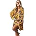 Produktbild Damen Kleider, GJKK Damen Boho Floral V-Ausschnitt Langarm Maxi Abend Party Cocktail Strand Minikleid Sommerkleid Elegant Abendkleid Cocktailkleid Partykleid Casual Kleider (Gelb, L)