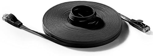 Hexagon Network - Ethernet Cable Cat6 Flat 50ft Black, Network Cable Cat 6 Flat Slim Ethernet Patch Cable, Internet Cable With Snagless RJ45 Connectors - 50 Feet Black