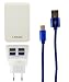 Produktbild Ldnio® Gionee M2017 Smartphone Weiß 4.2 Amp 4 USB Quad Port 2 Pin EU Schnell Wall Ladekabel Zwischenstecker + Blau Geflochten Typ C Kabel