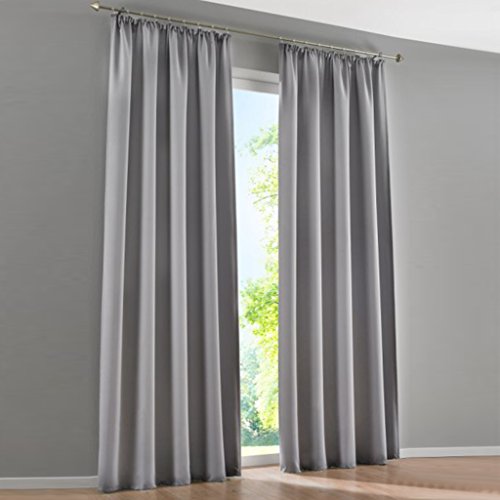 2er-Pack Mikrofaser Blickdicht Vorhang mit Kräuselband Wohnzimmer Verdunkelungsgardine, Grau, BxH 140x245cm