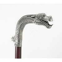 CAVAGNINI Walking Canes Sticks Gift Customizable in Color (Black/Brown), Lenght (until 38 inches), Rubber Tips, Engraving. Dragon Handle Liberty Pewter Wooden Elegance for Women or Men. Handmade Italian-style. Produced and Shipped From Italy
