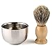VERY100 Men's Best Badger Hair Shaving Brush with Double Layer Stainless Steel Bowl Cup Kit