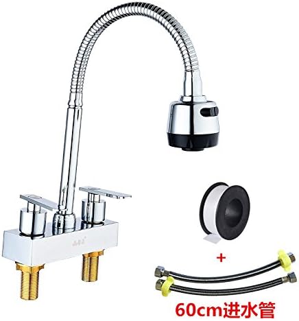 LongSui Bathroom, all copper double double hole faucet, hot and cold double basin, table basin, all copper bathroom, washbasin faucet,Increase the 60cm pipe of the universal revolving cock