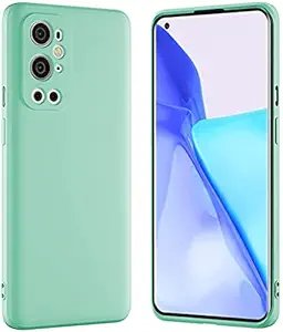 LOXXO Liquid Silicone Case with Microfiber Coushioning Compatible for One Plus 9 Pro Shockproof Slim Back Cover, Gel Rubber Full Body Protection - Mint Green