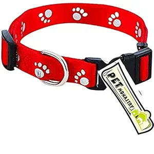 Pet Monastry? Nylon Made Adjustable Paw Print Design Cute Small Dogs & Puppy Collar for Mini Dogs & Cat Collar - Red (Size-15mm)