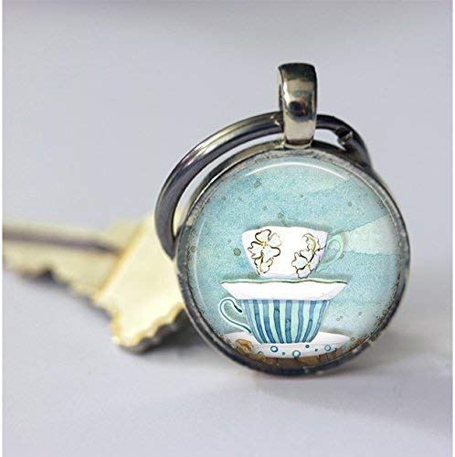 Preisvergleich Produktbild Coffee-Schlüsselanhänger, Cappuccino-Schlüsselanhänger, spezieller Schlüsselanhänger, Zubehör, Glas, rund, silberfarben