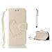 Produktbild MOTOUREN Brieftasche PU Leder Tasche für LG K5 Hülle Schutz Etui Schale Flip Cover Wallet Case im Bookstyle mit Standfunktion Karteneinschub und Magnetverschluß Etui Bumper + 1x Eingabestift Stylus Touch Pen-Liebe Herz Gold