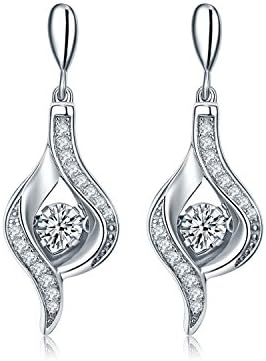 YH Women Earrings,925 Sterling Silver Drop Earrings with "Dancing Diamond" Cubic Zirconia,Jewellery for Women