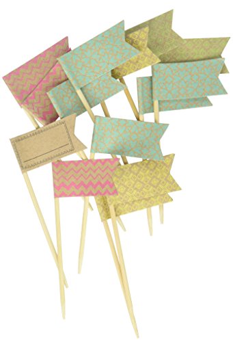 Kraft Brown Canape Food Cake Flags x 20 - Hochzeit / Party / Konditorei Verkauf