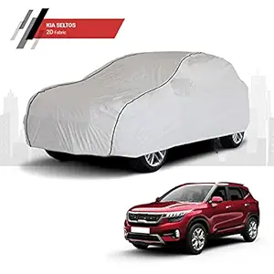 Polco Premium Custom Fitting Water Repellent Car Body Cover Compatible for Kia Seltos with Mirror & Antenna Pockets, Storage Bag ( White 2D Plus)