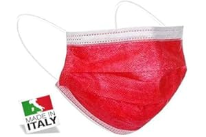 ELIOX 50 Mascherine Chirurgiche Made in Italy Certificate CE di Tipo II Adulti BFE >98% in Bustine da 10 (50 pcs) (Rosso)