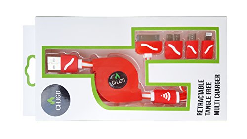 Multi Ladekabel Premium ausziehbar leicht kämmbar sind 4 in 1 chjgd Universal USB-Ladegerät Kabel Adapter eingangsanschluss kompatibel mit Apple und Android Geräte Jahr Garantie (rot) - 3