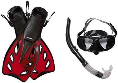 Alder PRO ADULT FOLDING MASK,SNORKEL + ADJUSTABLE FINS SET Silicone Travel Set Scuba Dive (Fin Size S UK adult 2-5)