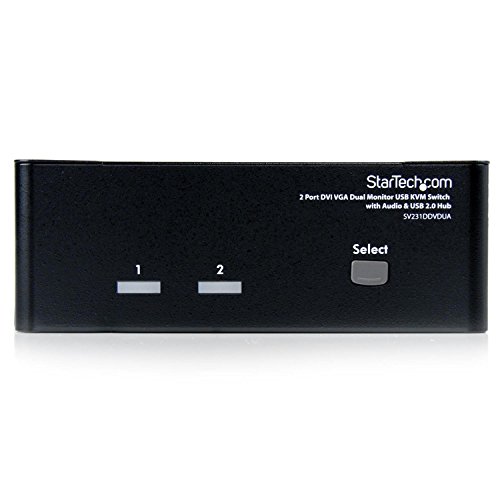 StarTech.com Dual DVI VGA 2 Port Monitor Audio Switch 2-fach KVM Umschalter USB 2.0 1920×1200 – 2 x USB 2.0 4 x DVI-I 4 x Klinke (Buchse) - 5
