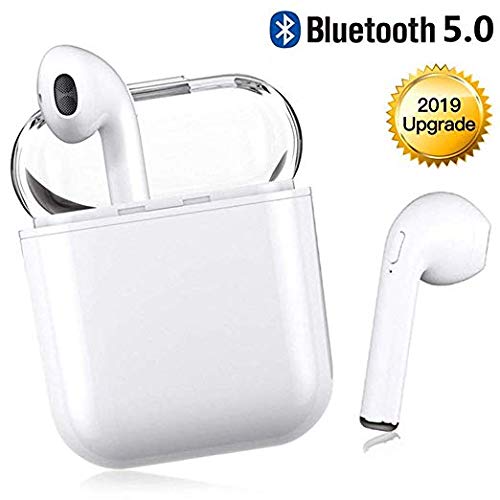 Auriculares Bluetooth V5.0, Auriculares intraurales con Caja de Carga portátil, súper estéreo, Auriculares intraurales Bluetooth, compatibles con Todos los Dispositivos Inteligentes (White)
