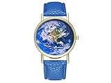 ADream Erde Blue Planet Leder Classic Style Damen Herrenuhr für ihn Ihr Geschenk