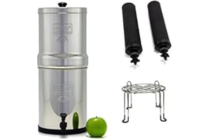 Travel Berkey Stainless Steel Water Filtration System with 2 Black Filter Elements and Stainless Steel Wire Stand