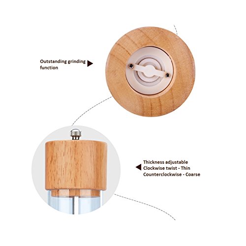 MumoHome Salz und Pfeffermühle mit Keramikmahlwerk, aus Holz / Edelstahl Gewürzmühle mit Sichtfenster – Manuell und einstellbar - 7