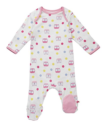Piccalilly Organic Cotton Pink & Purple Baby Girls Owl Footed Sleepsuit 6-12 Months