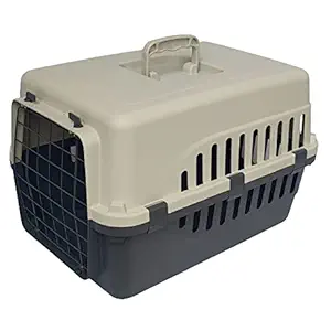 Picckola International? Imported Plastic Portable Pet Travel Carrier Dog Cat Rabbit Hinged Door Folding Collapsible Transport Box Crate Cage Size 19.5 x 13 x 12.5 Inch for Puppy Cats (Grey)