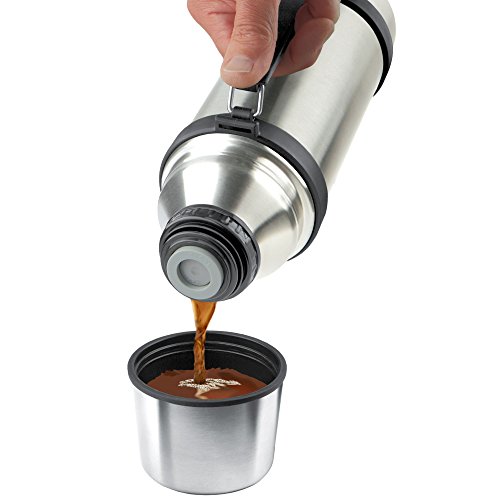 Isosteel VA-9553Q Vakuum-Isolierflasche 1,0 L aus 18/8 Edelstahl mit Quickstop-Einhandausgießsystem, Trinkbecher und Griff - 4