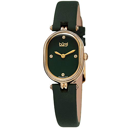 Burgi Petite BUR229 - Reloj de Pulsera para Mujer, Correa de Piel de Becerro auténtica, 4 marcadores de Diamantes auténticos, Esfera Brillante, Bisel Ovalado Pulido
