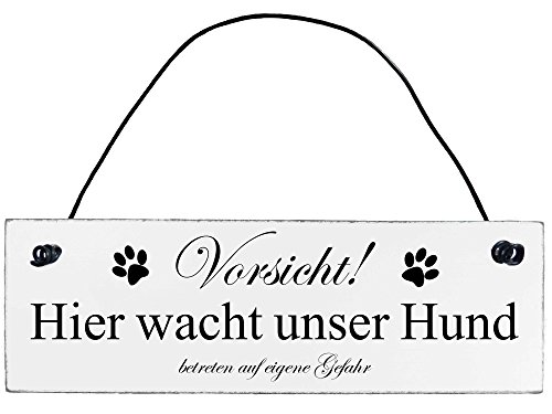 Shabby Chic Vintage Schild Vorsicht hier wacht unser Hund Dekoschild Türschild