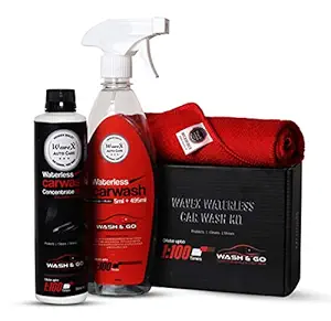 Wavex Waterless Wash and Wax Car Shampoo Concentrate 350ml 100 Times DILUTABLE with Empty Spray Bottle Microfiber Cleaning Cloth