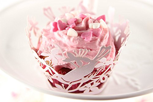 Elfenstall Cupcake / Muffin Papierförmchen – Zierumrandung – Dekorand “ Herzen Herzmuster Liebe Love “ 12 Stück für Geburtstage Hochzeiten Kommunion Konfirmationen Ostern Partys oder Feste (creme / ivory) - 8